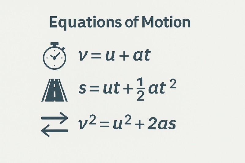Three equations that describe motion mathematically.