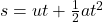 s=ut+\frac{1}{2}at^2