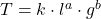 Rendered by QuickLaTeX.com T = k \cdot l^a \cdot g^b