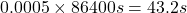 Rendered by QuickLaTeX.com 0.0005 \times 86400 s = 43.2 s