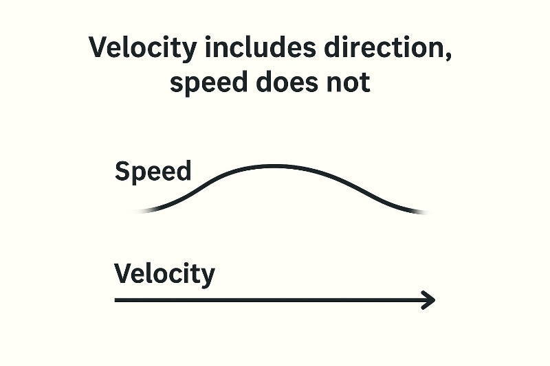 Velocity includes direction, speed does not.