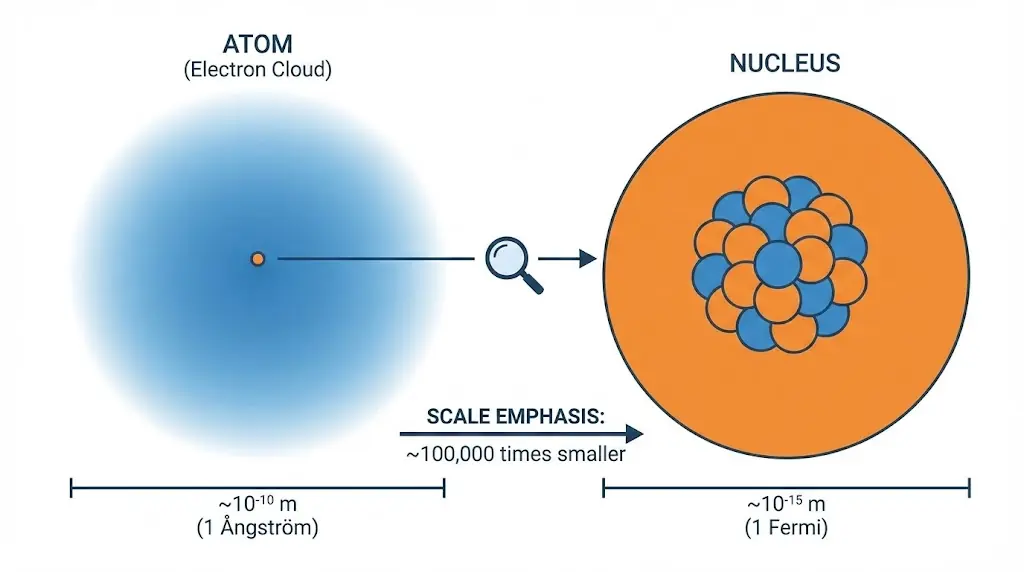 Comparison of atomic and nuclear size