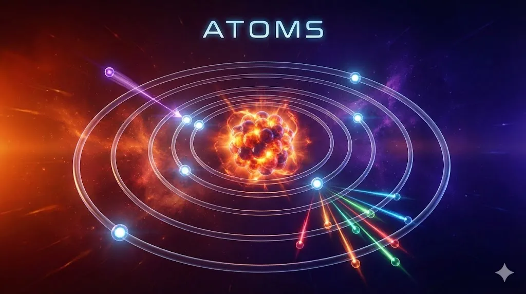 Atoms class 12 notes. 3D visualization of the Bohr model of the atom with electron transitions.