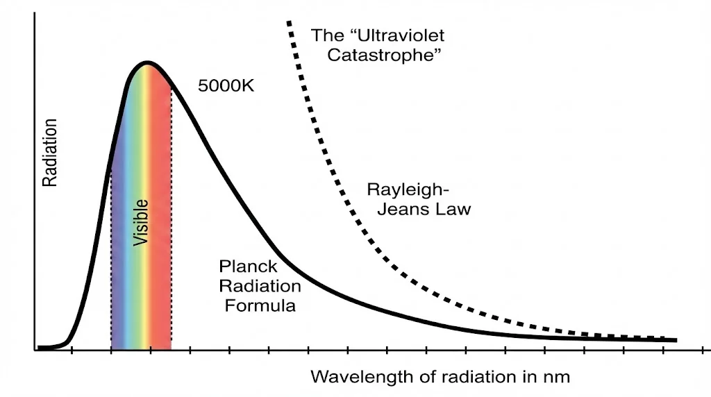 Blackbody radiation curves showing classical failure