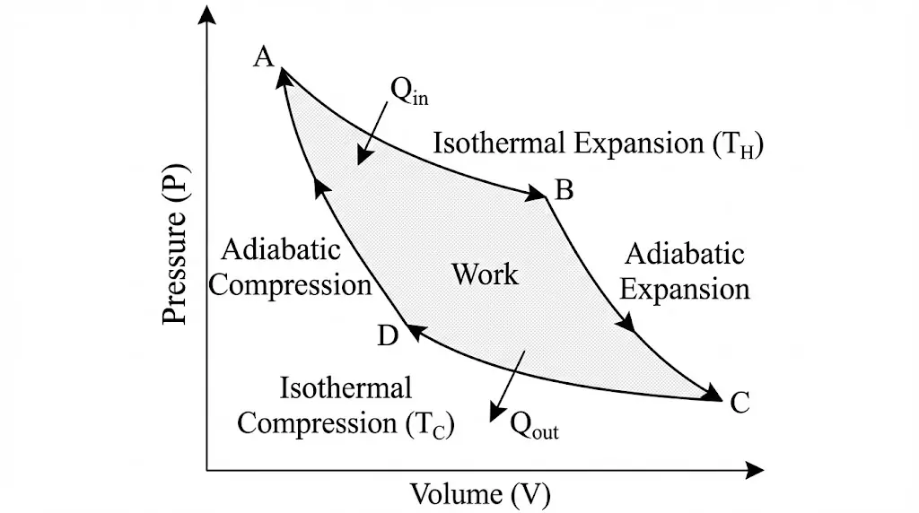 Carnot cycle shown on PV diagram