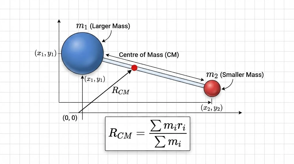 Location of Centre of Mass for a two-particle system.