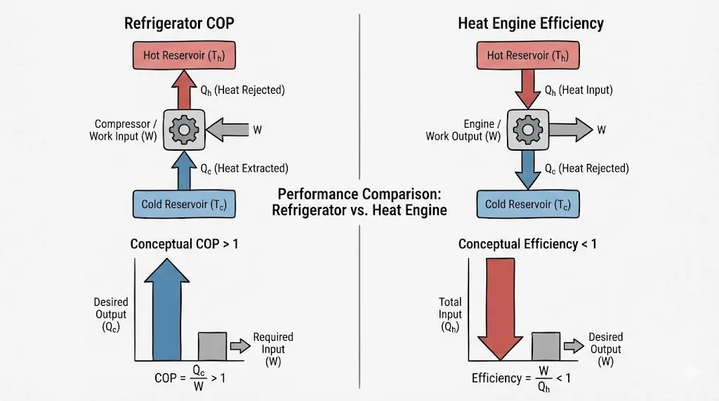 Comparison of COP and efficiency