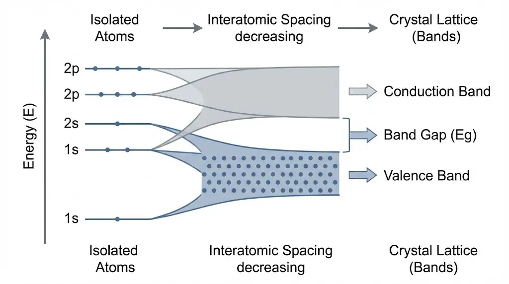 Formation of energy bands in solids