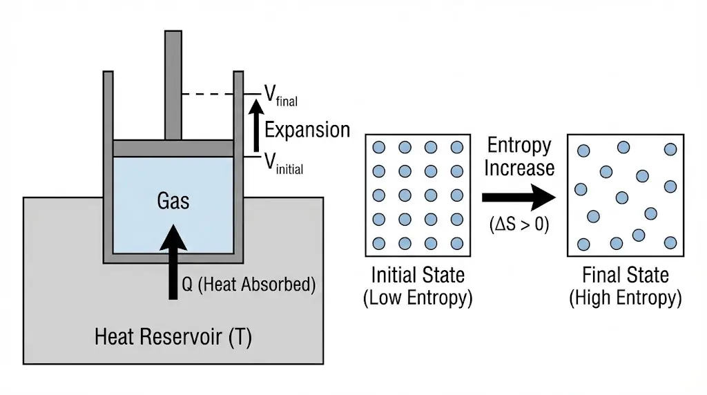 Entropy increase during isothermal expansion of gas