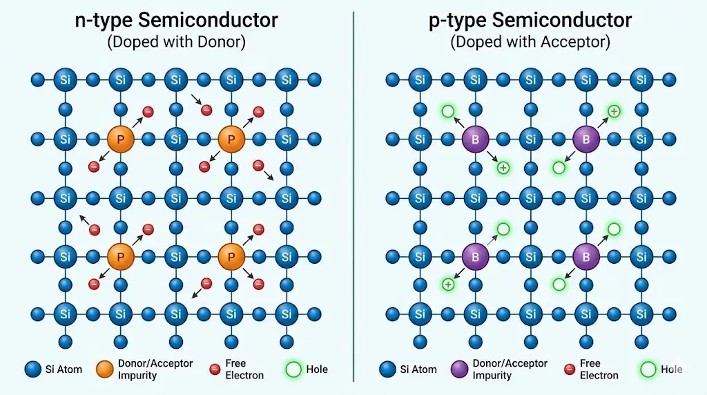 n-type and p-type semiconductor doping