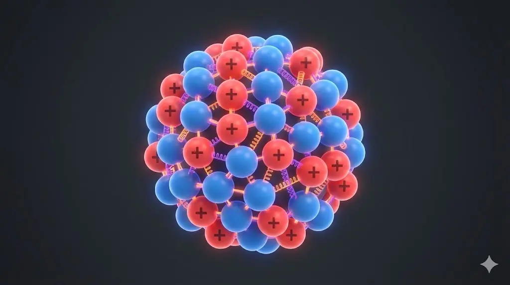 Atomic nucleus with protons and neutrons