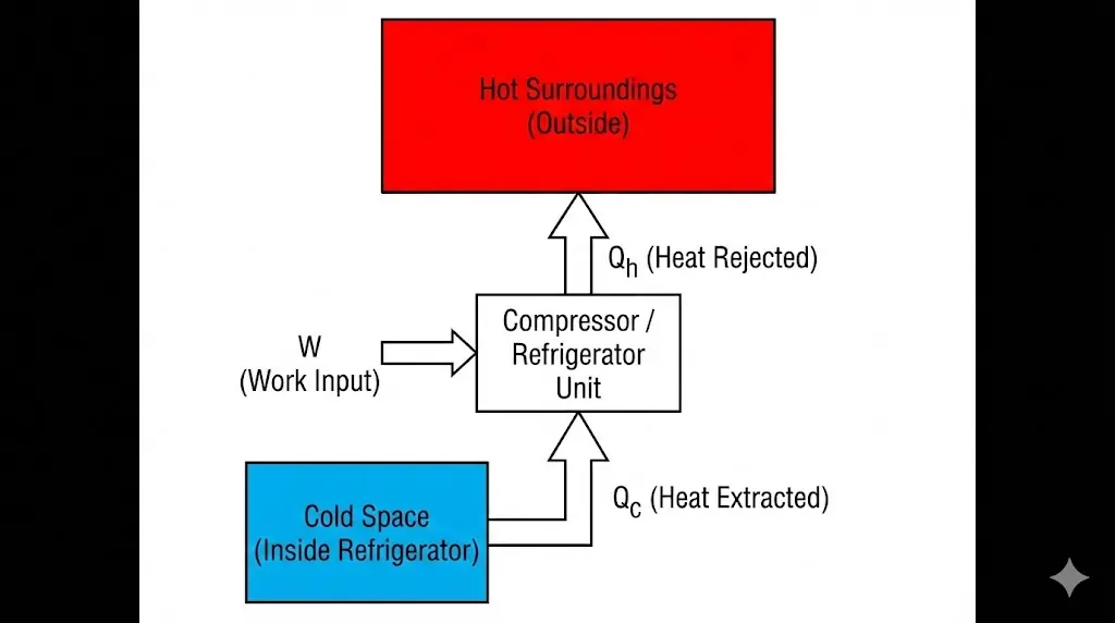 Working principle of a refrigerator