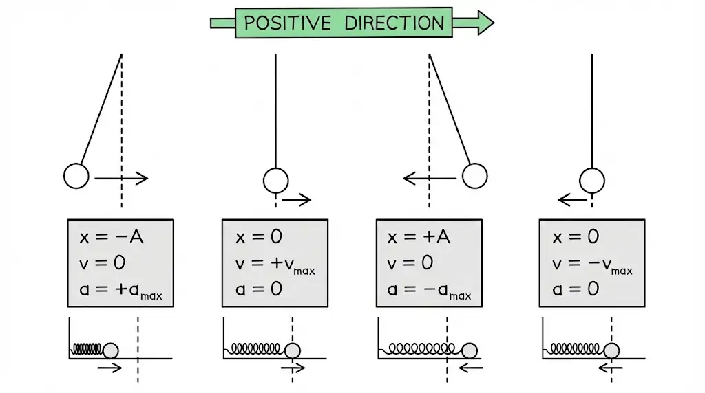 One full cycle of simple harmonic motion
