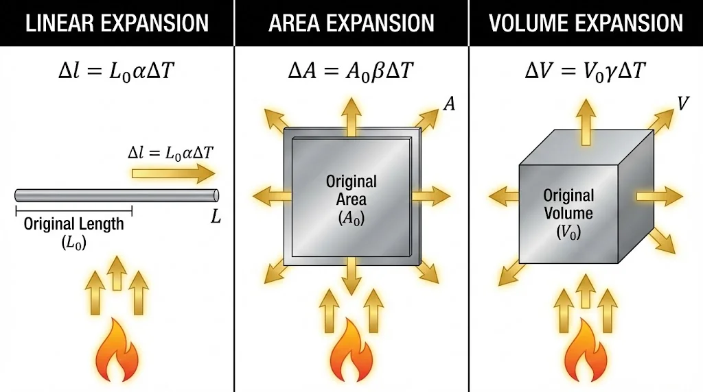 Visualizing Linear, Superficial, and Cubical expansion in solids.