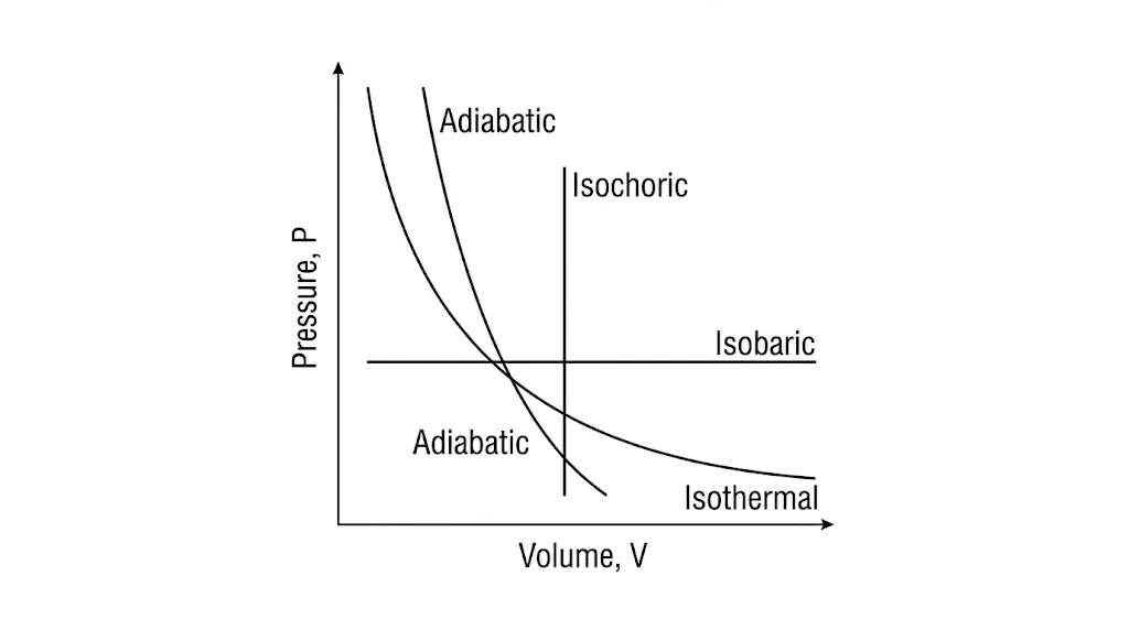 Pressure–volume diagram showing different thermodynamic processes