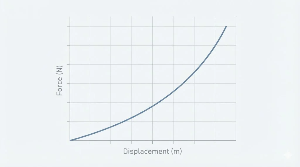 Force varying with position shown by a curved force-position graph