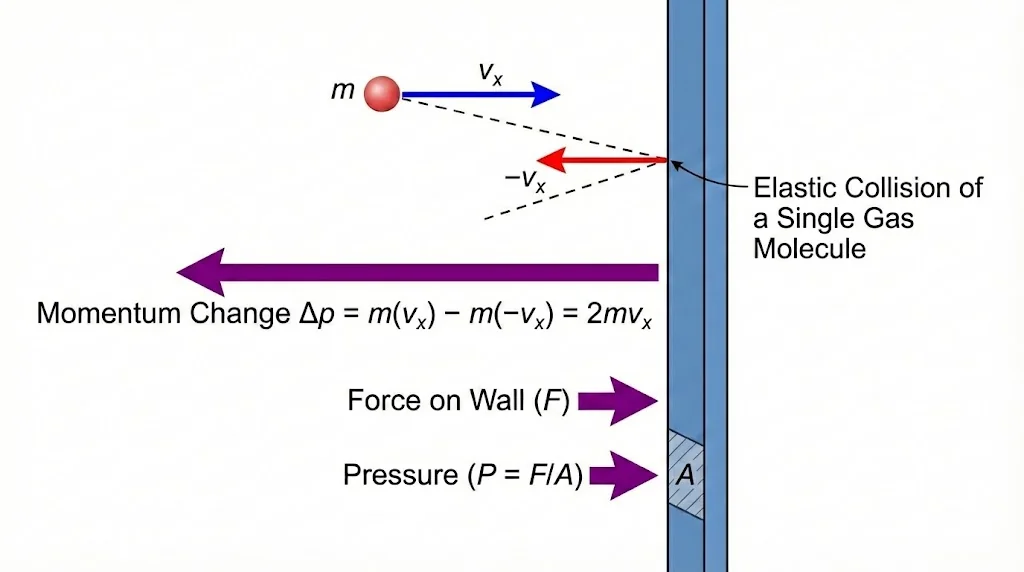 Diagram showing the origin of gas pressure from molecular collisions.