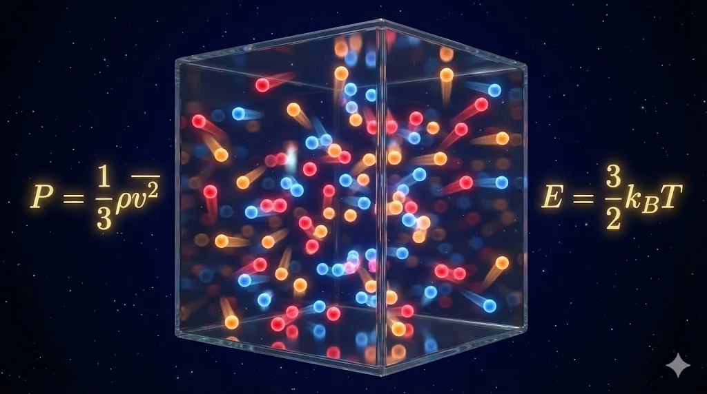 Visualization of random molecular motion in an ideal gas.